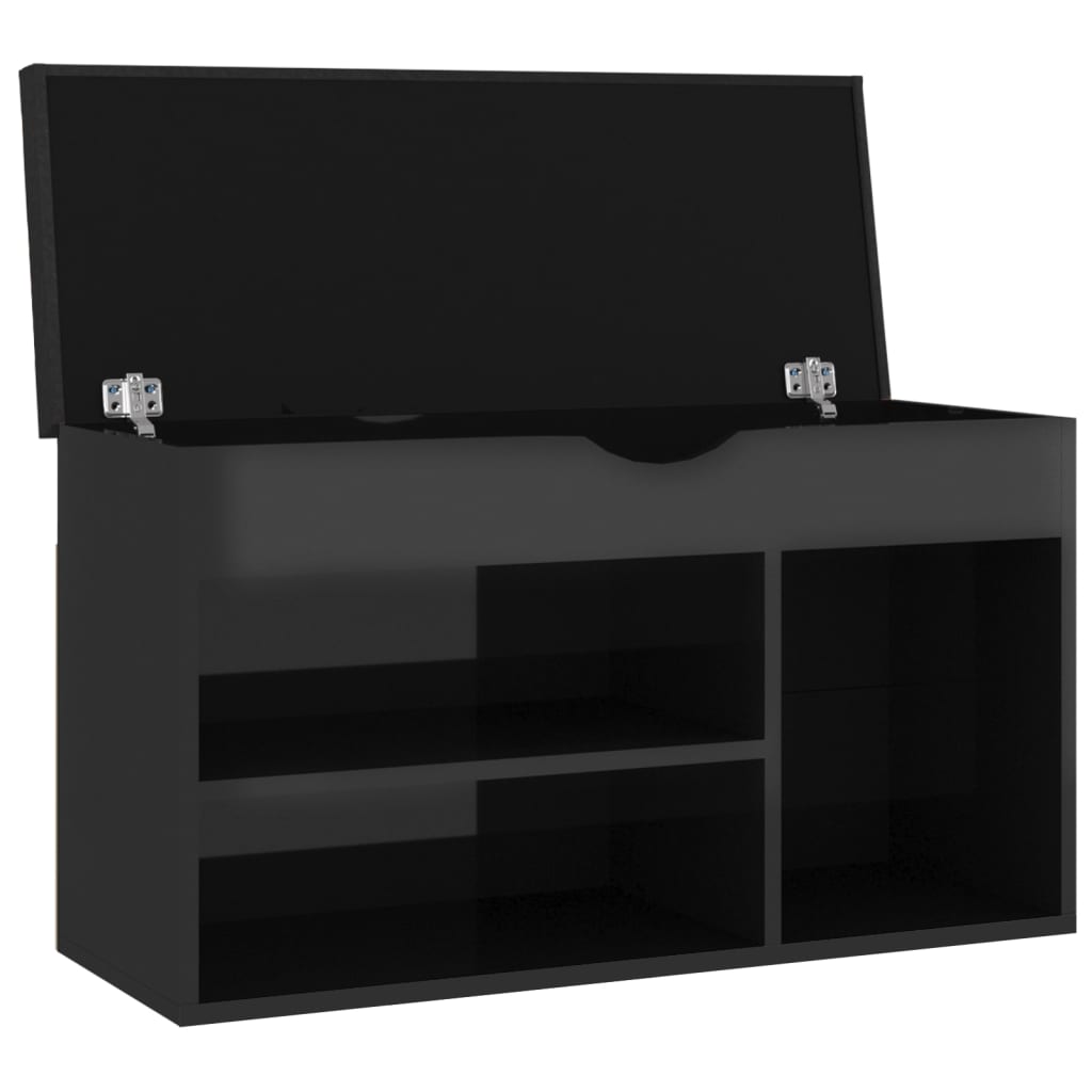 vidaXL Shoe Bench with Cushion High Gloss Black 80x30x47 cm Engineered Wood