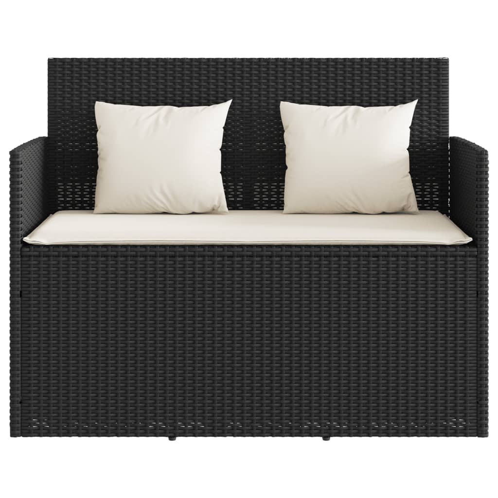 vidaXL Garden Bench with Cushions Black Poly Rattan