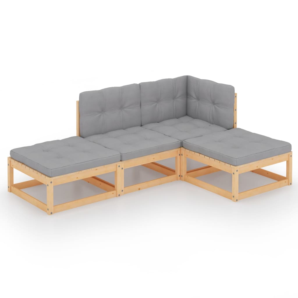 vidaXL 4 Piece Garden Lounge Set with Cushions Solid Pinewood