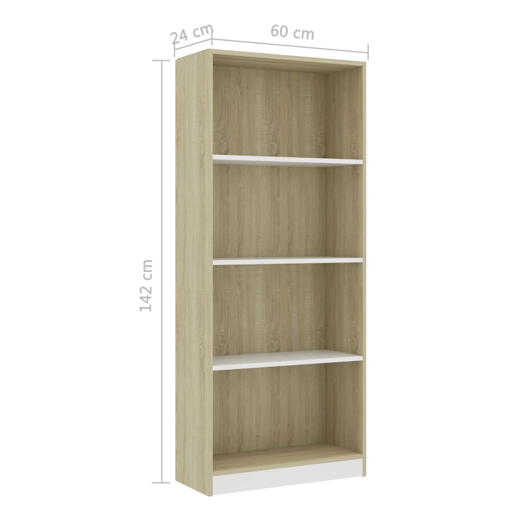 vidaXL 4-Tier Book Cabinet White and Sonoma Oak 60x24x142 cm Engineered Wood