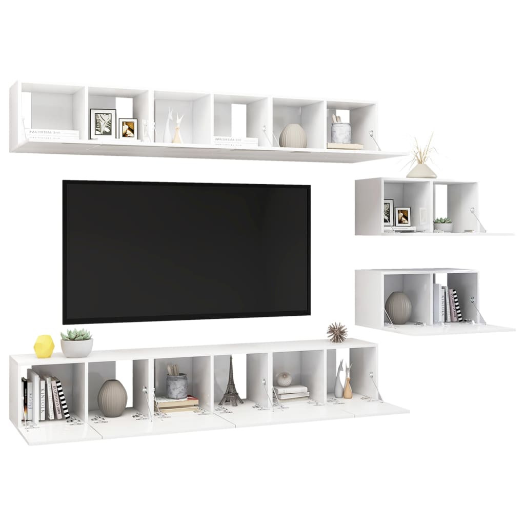 vidaXL TV Cabinets 8 pcs High Gloss White Engineered Wood