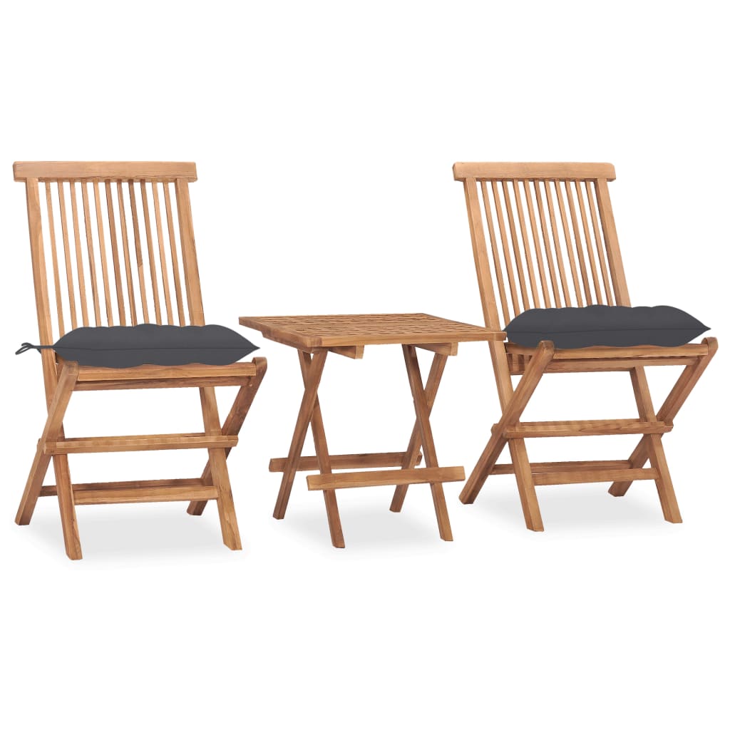 vidaXL 3 Piece Folding Outdoor Dining Set with Cushion Solid Wood Teak