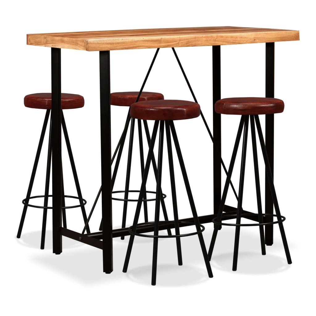 vidaXL Bar Set 5 Pieces Solid Wood Acacia and Genuine Leather