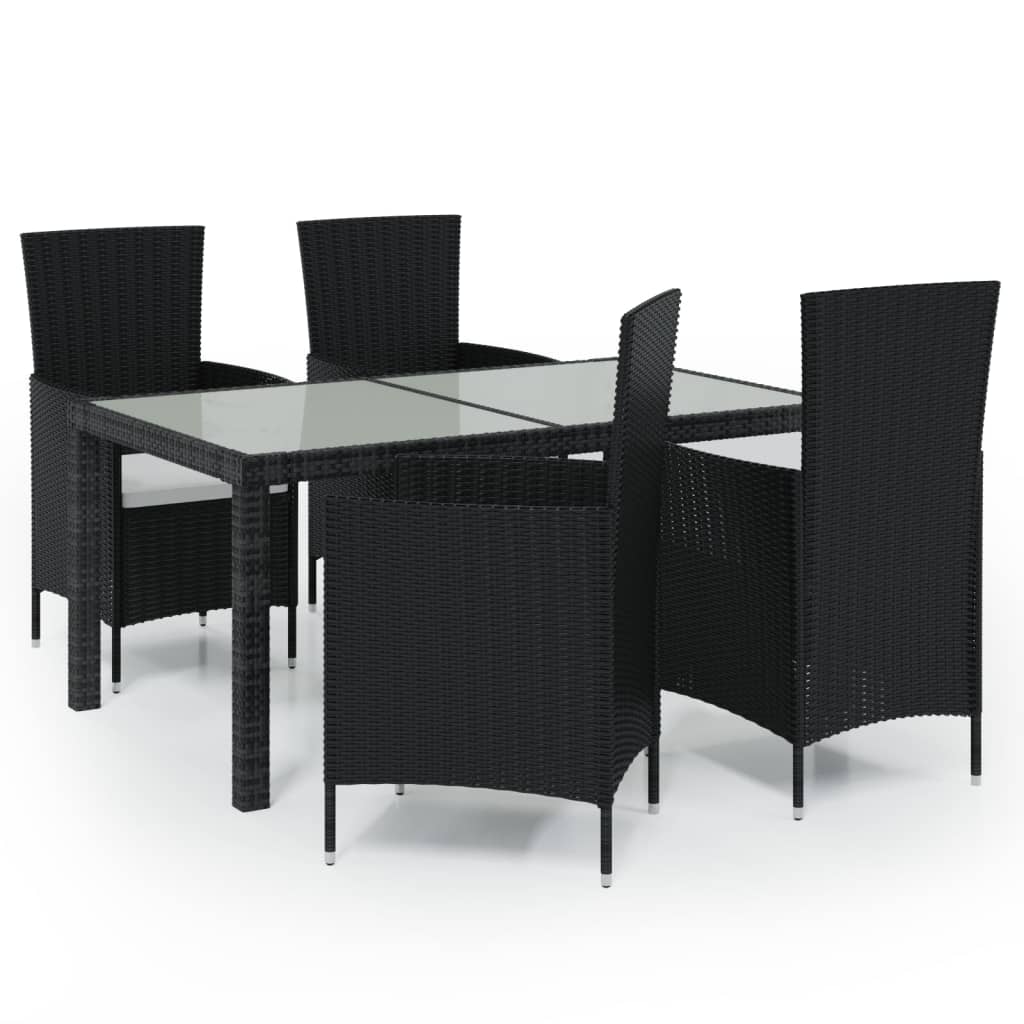 vidaXL 5 Piece Outdoor Dining Set with Cushions Poly Rattan Black
