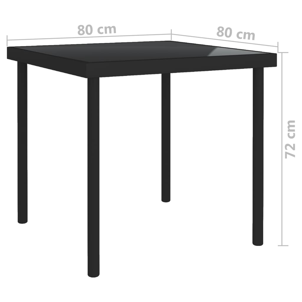 vidaXL Outdoor Dining Table Black 80x80x72 cm Glass and Steel