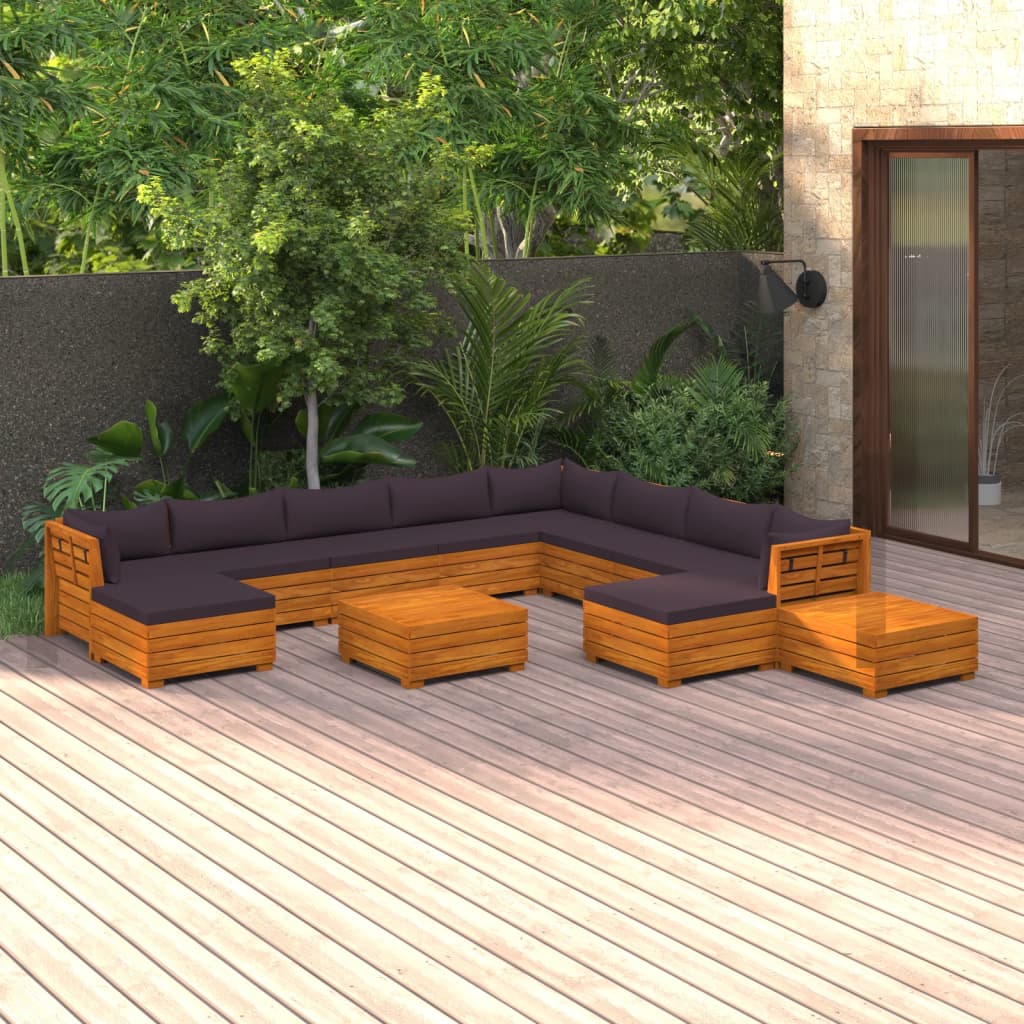vidaXL 12 Piece Garden Lounge Set with Cushions Solid Acacia Wood