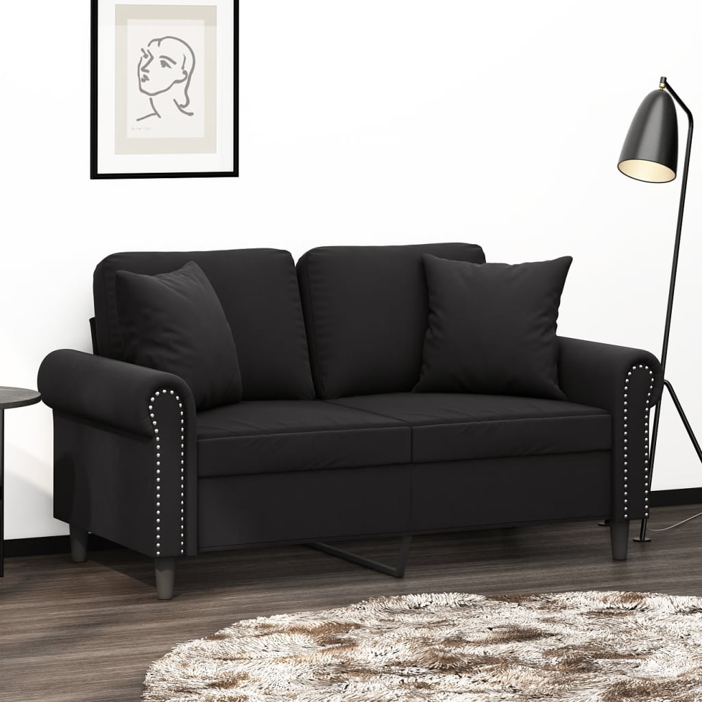 vidaXL 2-Seater Sofa with Throw Pillows Black 120 cm Velvet