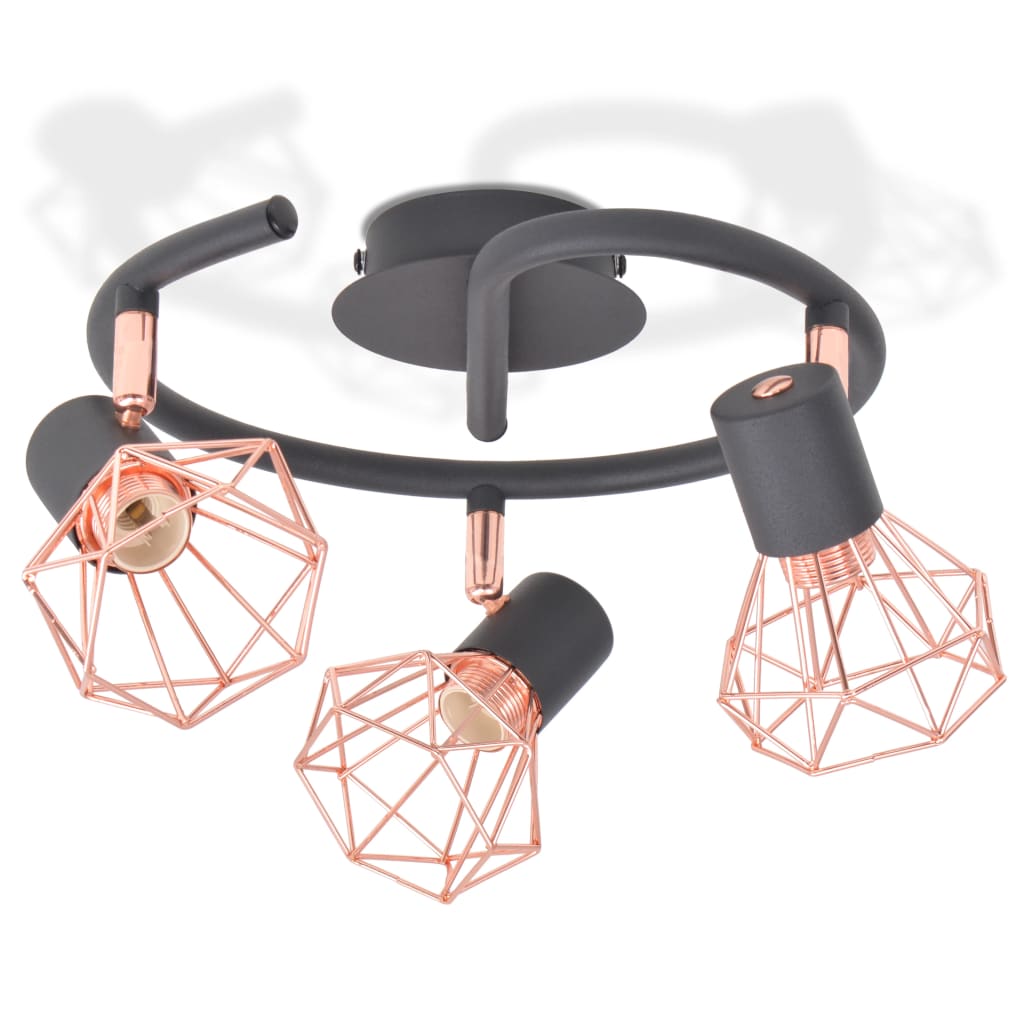 vidaXL Ceiling Lamp with 3 Spotlights E14 Black and Copper
