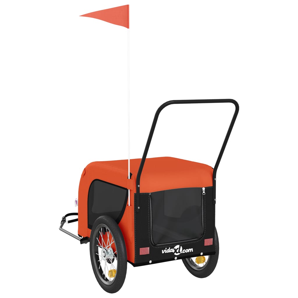 vidaXL Dog Bike Trailer Orange and Black Oxford Fabric and Iron
