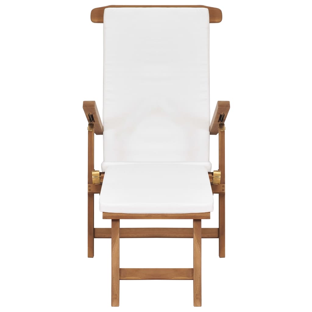 vidaXL Deck Chair with Cushion Cream White Solid Teak Wood