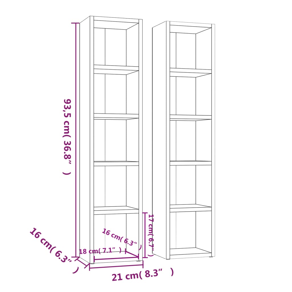 vidaXL CD Cabinets 2 pcs White 21x16x93.5 cm Engineered Wood