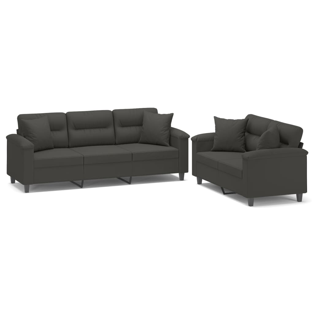 vidaXL 2 Piece Sofa Set with Pillows Dark Grey Microfibre Fabric