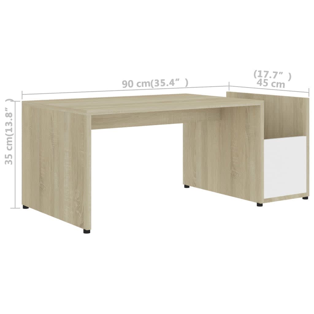 vidaXL Coffee Table White and Sonoma Oak 90x45x35 cm Engineered Wood