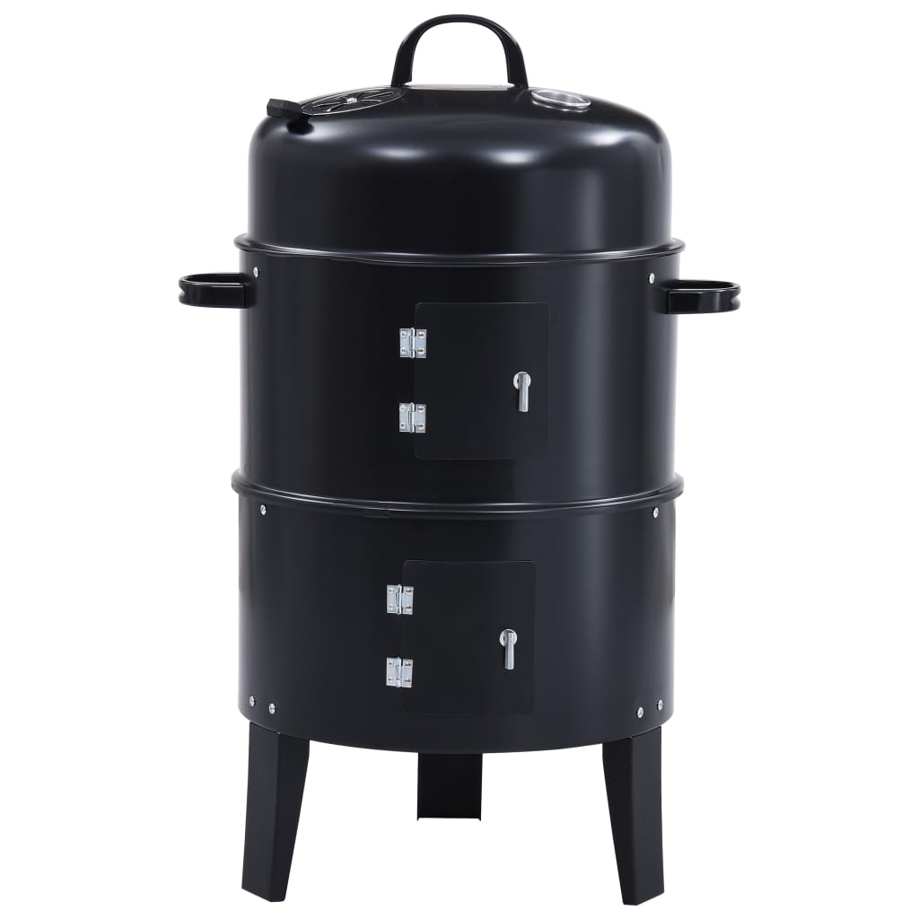 vidaXL 3-in-1 Charcoal Smoker BBQ Grill Easy to Assemble Integrated Water Bowl Outdoor Barbecue Barrel Smokers Freestanding Grill 40x80cm