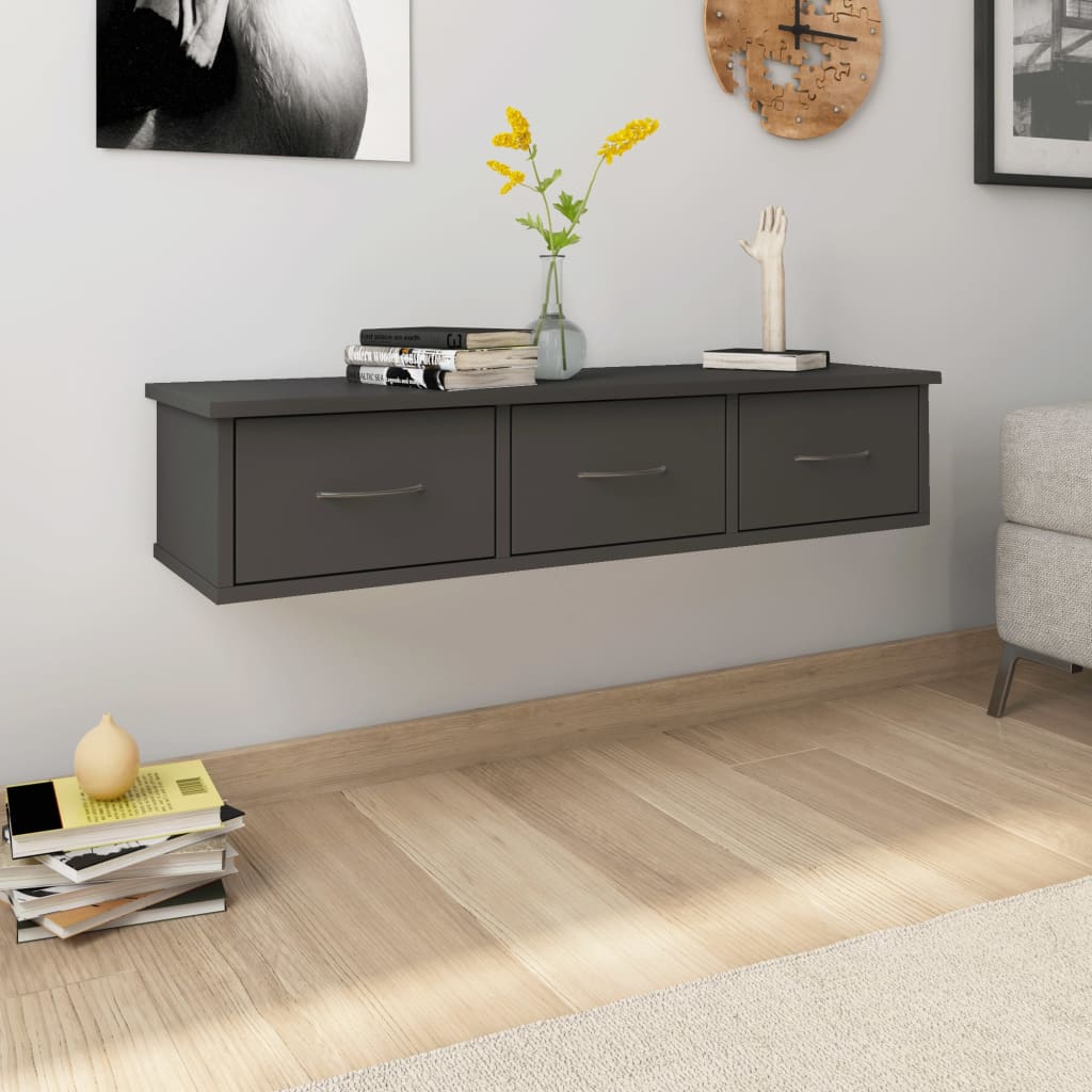 vidaXL Wall-mounted Drawer Shelf Grey 88x26x18.5 cm Engineered Wood