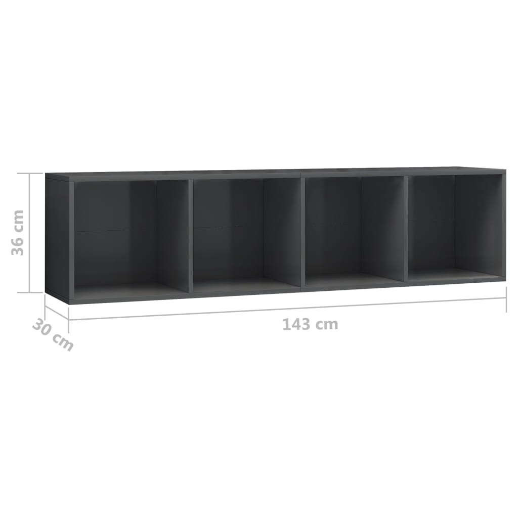 vidaXL Book Cabinet/TV Cabinet High Gloss Grey 143x30x36 cm