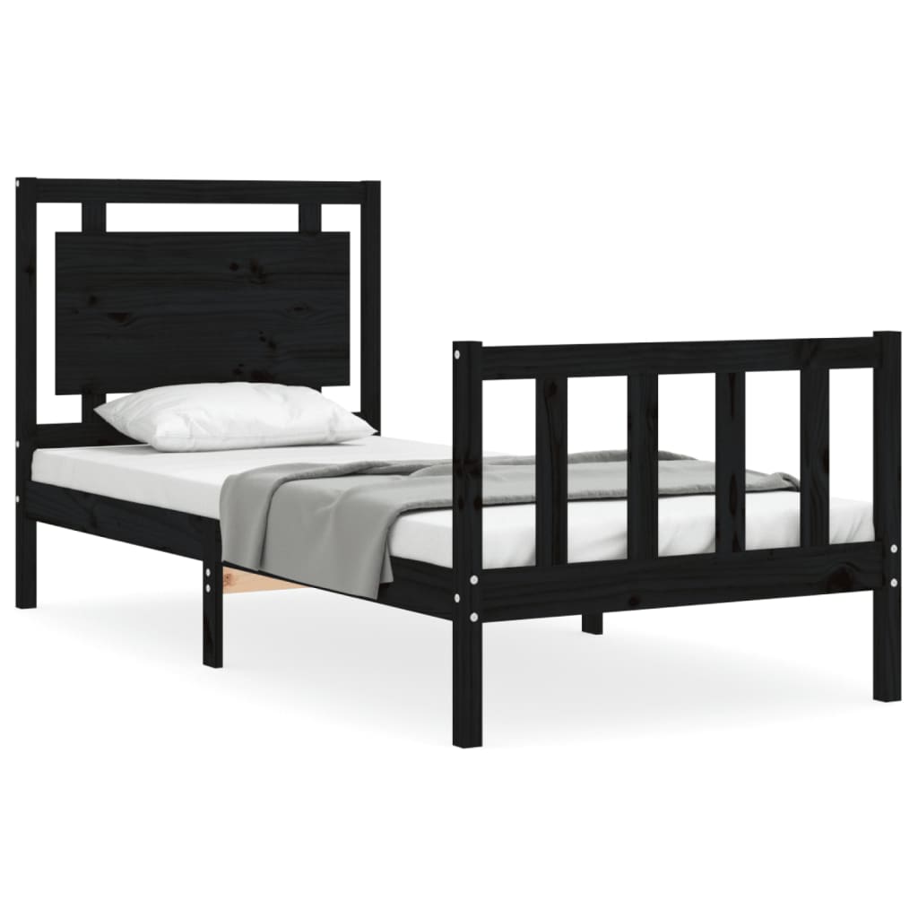 vidaXL Bed Frame with Headboard Black 90x190 cm Single Solid Wood