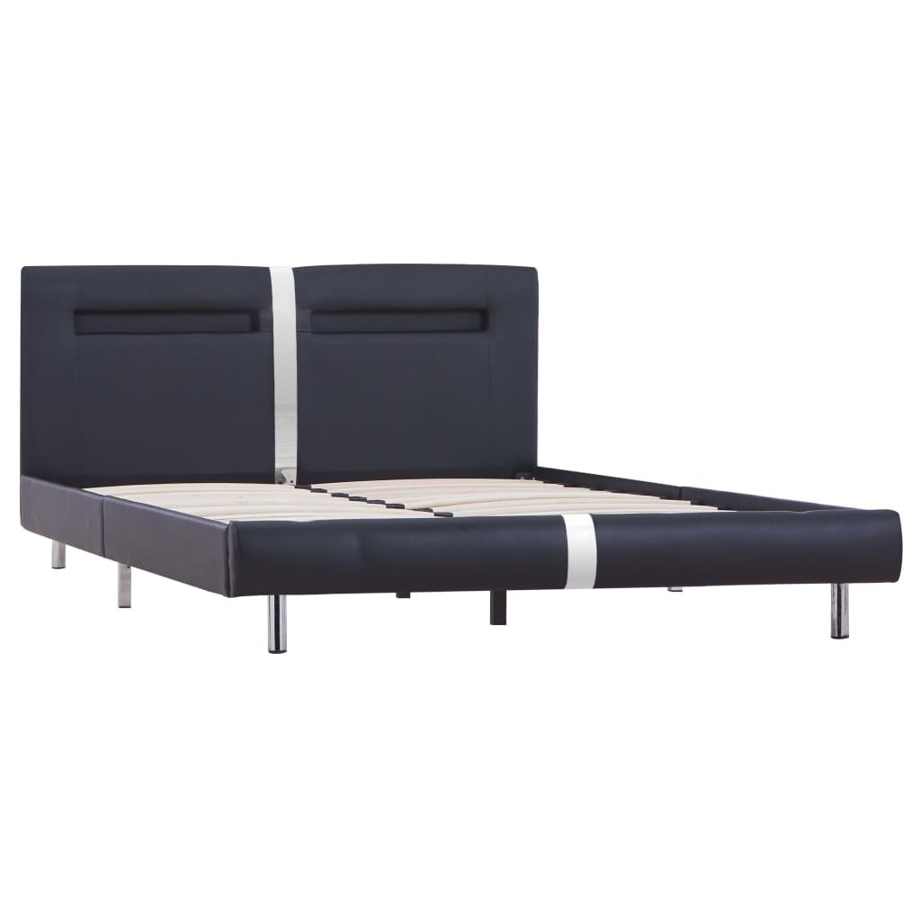 vidaXL Bed Frame with LED Black Faux Leather King Single Size