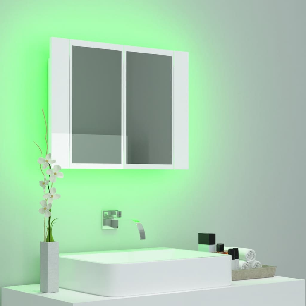 vidaXL LED Bathroom Mirror Cabinet High Gloss White 60x12x45 cm Acrylic