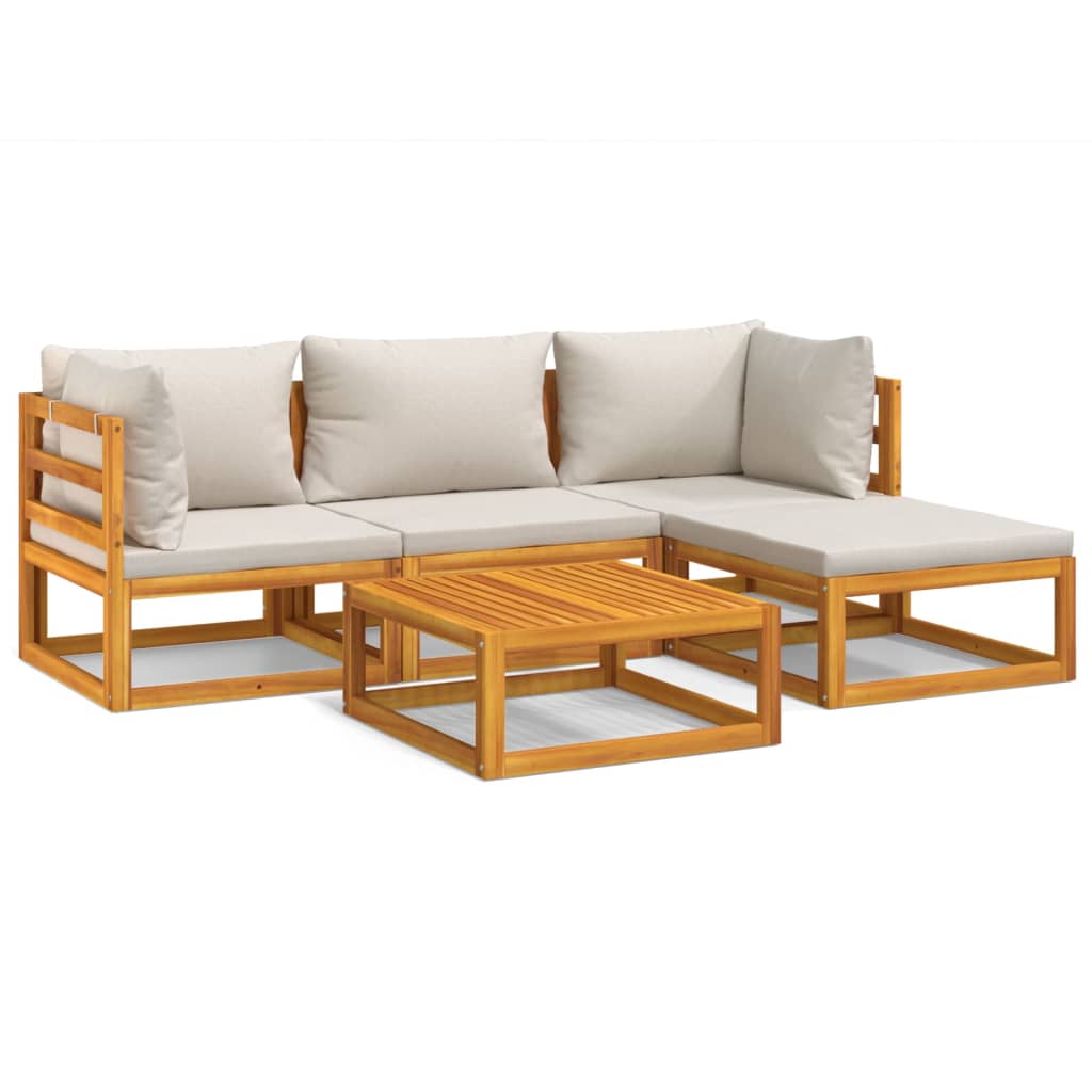 vidaXL 5 Piece Garden Lounge Set with Light Grey Cushions Solid Wood