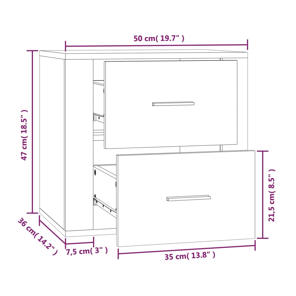 vidaXL Wall-mounted Bedside Cabinet White 50x36x47 cm