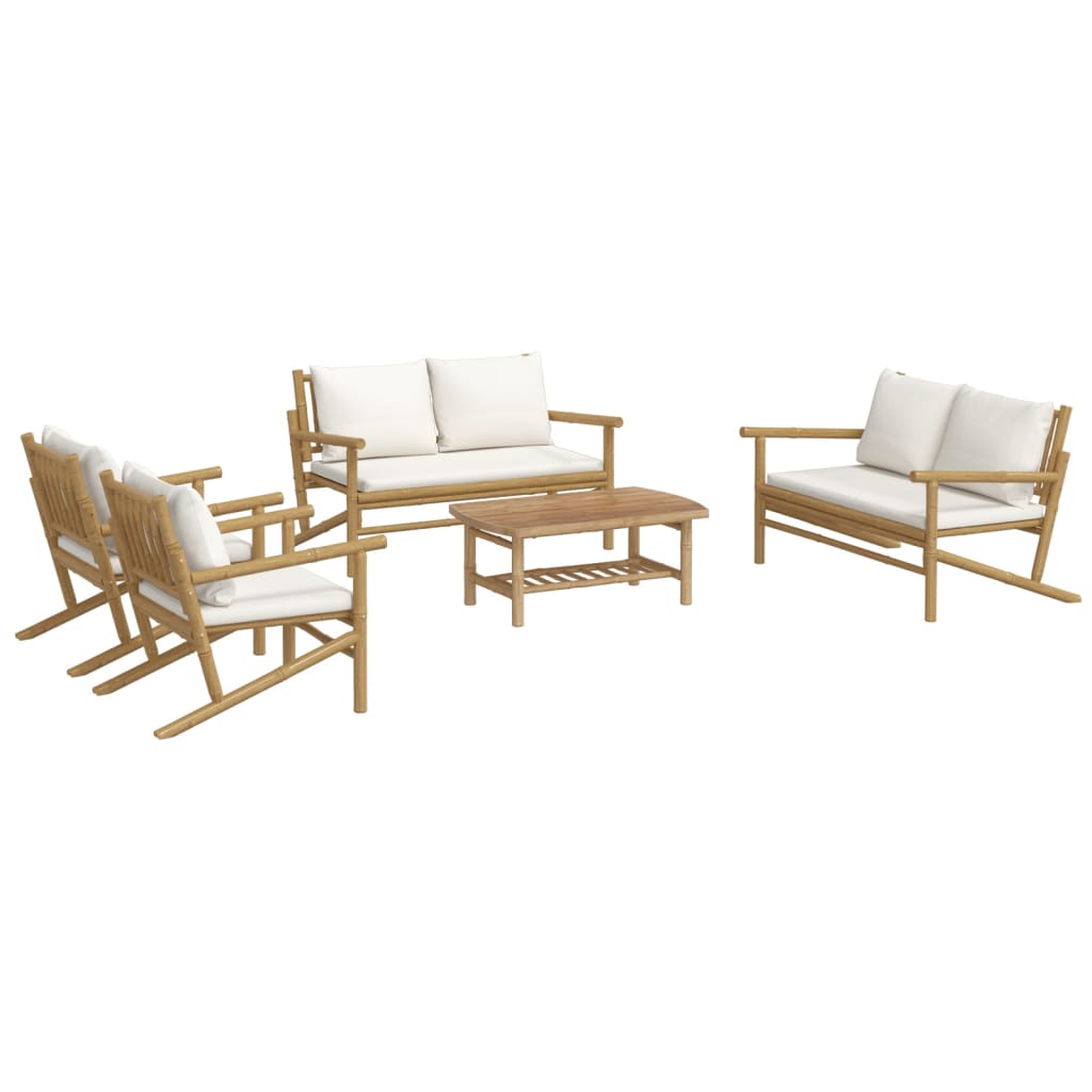vidaXL 5 Piece Garden Lounge Set with Cream White Cushions Bamboo
