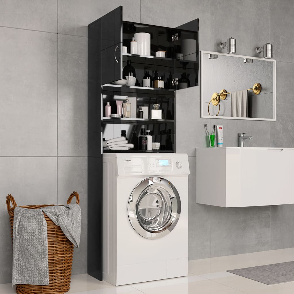 vidaXL Washing Machine Cabinet High Gloss Black 64x25.5x190 cm Engineered Wood