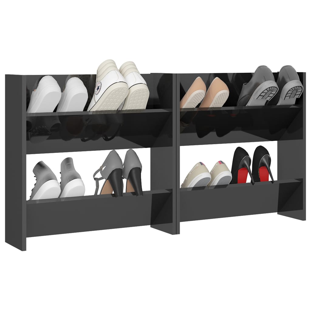 vidaXL Wall Shoe Cabinets 2 pcs High Gloss Grey 60x18x60 cm Engineered Wood