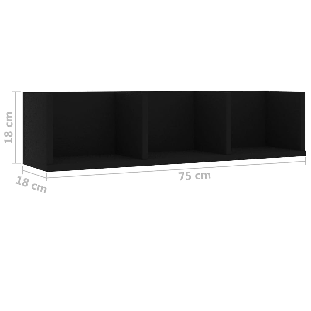 vidaXL CD Wall Shelf Black 75x18x18 cm Engineered Wood