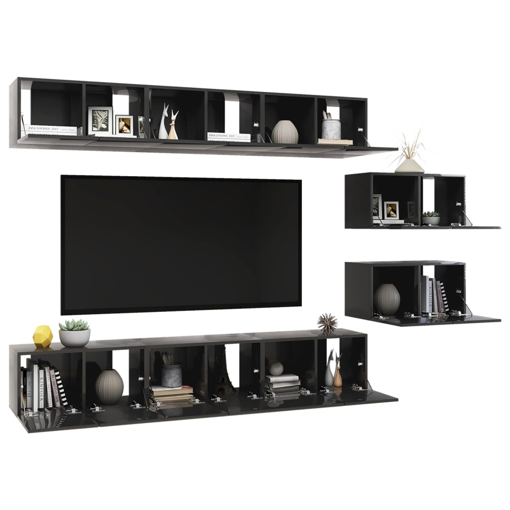 vidaXL TV Cabinets 8 pcs High Gloss Grey Engineered Wood