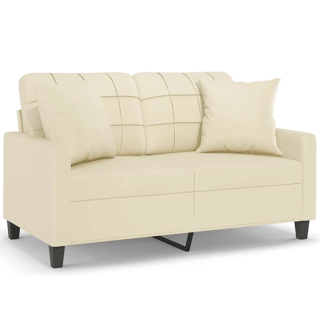 vidaXL 2-Seater Sofa with Throw Pillows Cream 120 cm Faux Leather