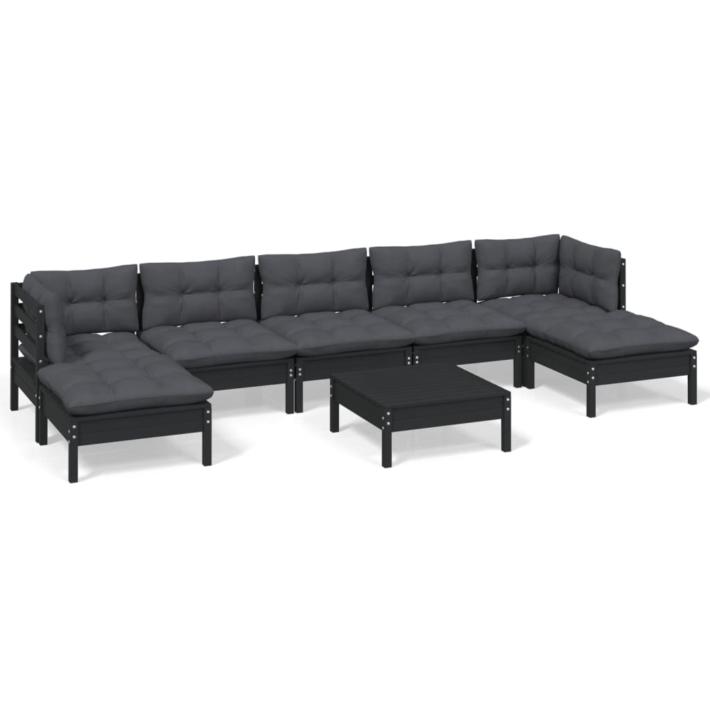 vidaXL 8 Piece Garden Lounge Set with Cushions Black Pinewood