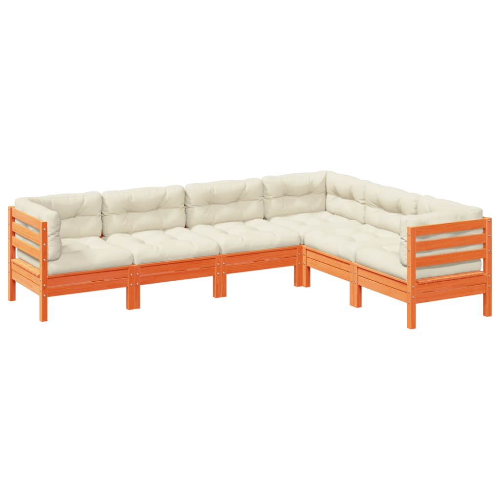 vidaXL 6 Piece Garden Sofa Set with Cushions Wax Brown Solid Wood Pine