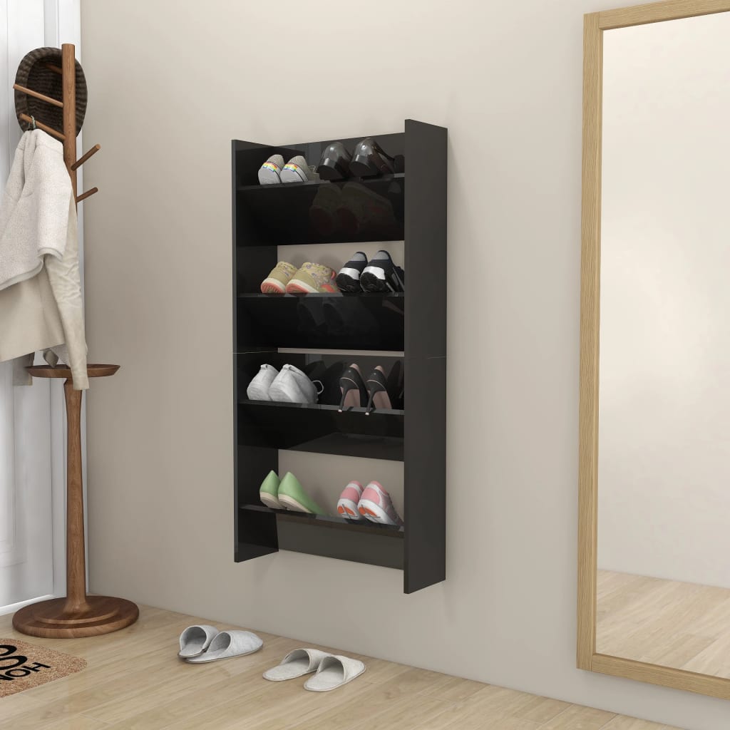 vidaXL Wall Shoe Cabinets 2 pcs High Gloss Black 60x18x60 cm Engineered Wood