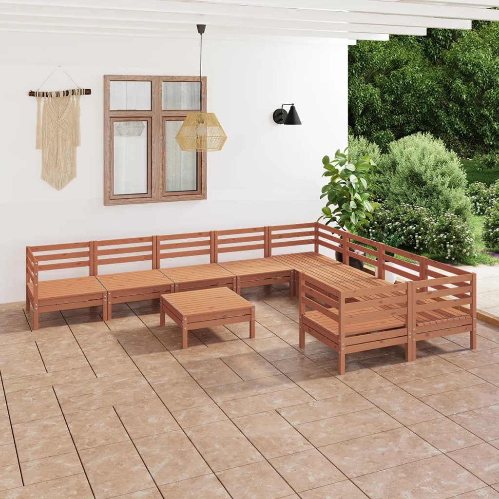 vidaXL 10 Piece Garden Lounge Set Honey Brown Solid Wood Pine