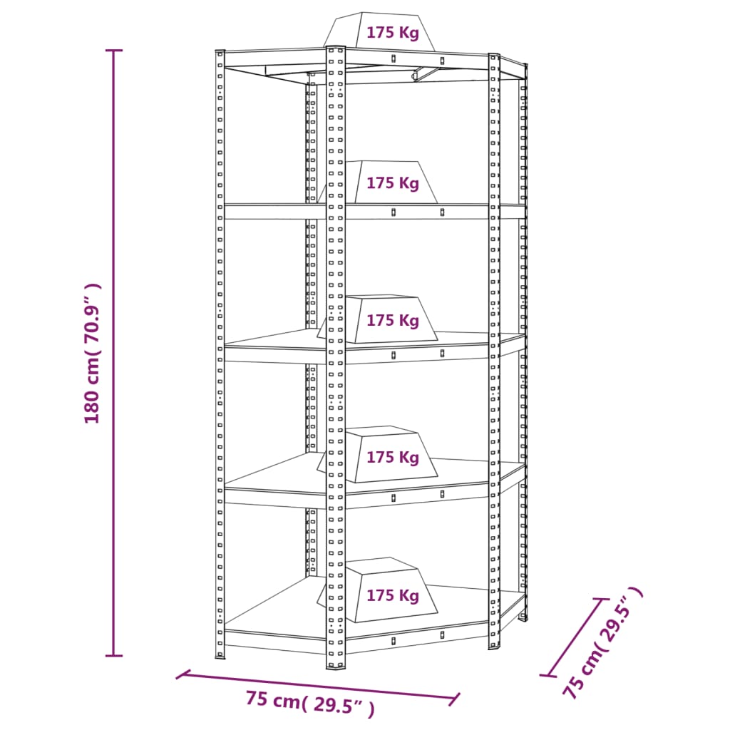 vidaXL 5-Layer Shelves 3 pcs Anthracite Steel&Engineered Wood