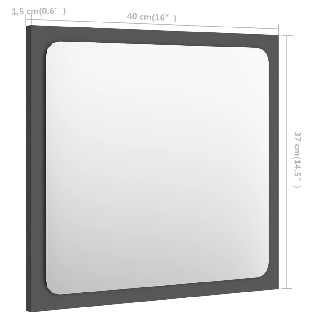 vidaXL Bathroom Mirror Grey 40x1.5x37 cm Engineered Wood