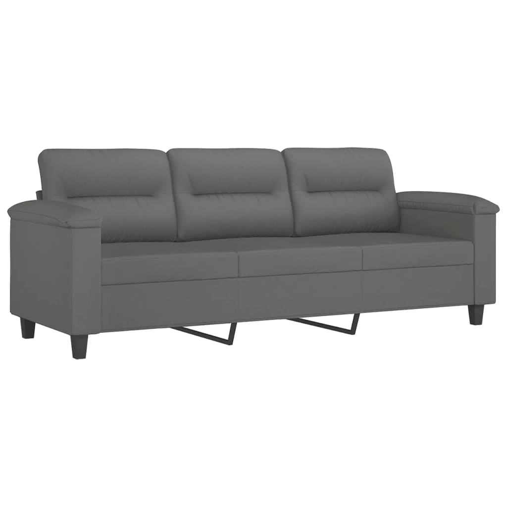 vidaXL 3-Seater Sofa with Pillows Dark Grey 180 cm Microfibre Fabric