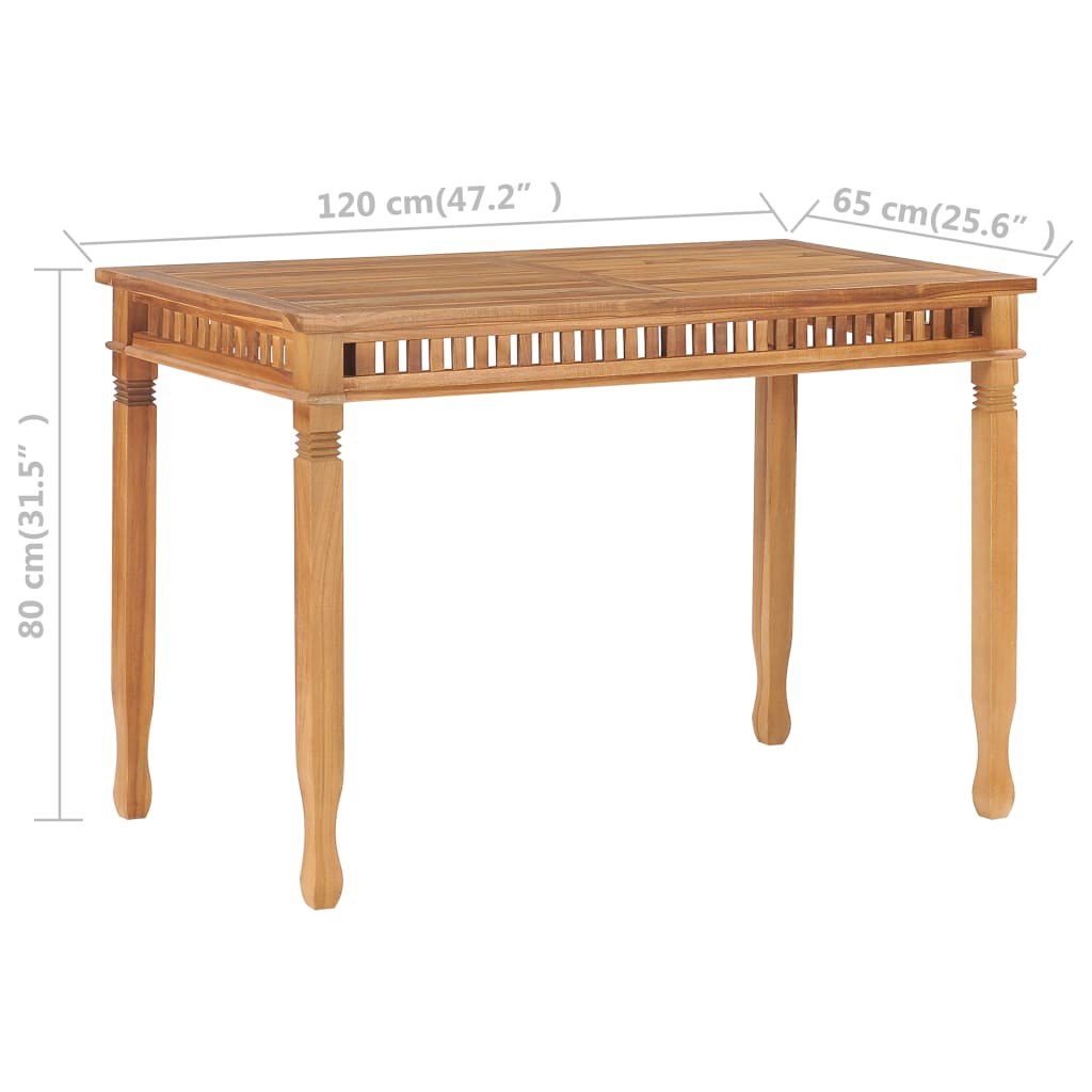 vidaXL Garden Dining Table 120x65x80 cm Solid Teak Wood