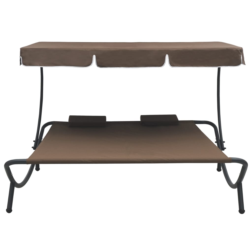 vidaXL Outdoor Lounge Bed with Canopy and Pillows Brown