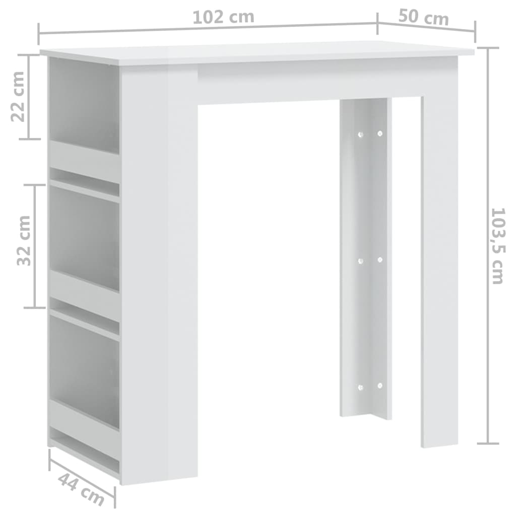 vidaXL Bar Table with Storage Rack High Gloss White 102x50x103.5 cm