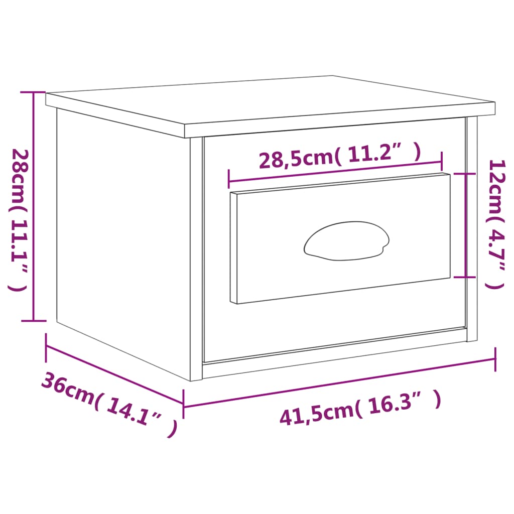 vidaXL Wall-mounted Bedside Cabinet High Gloss White 41.5x36x28cm