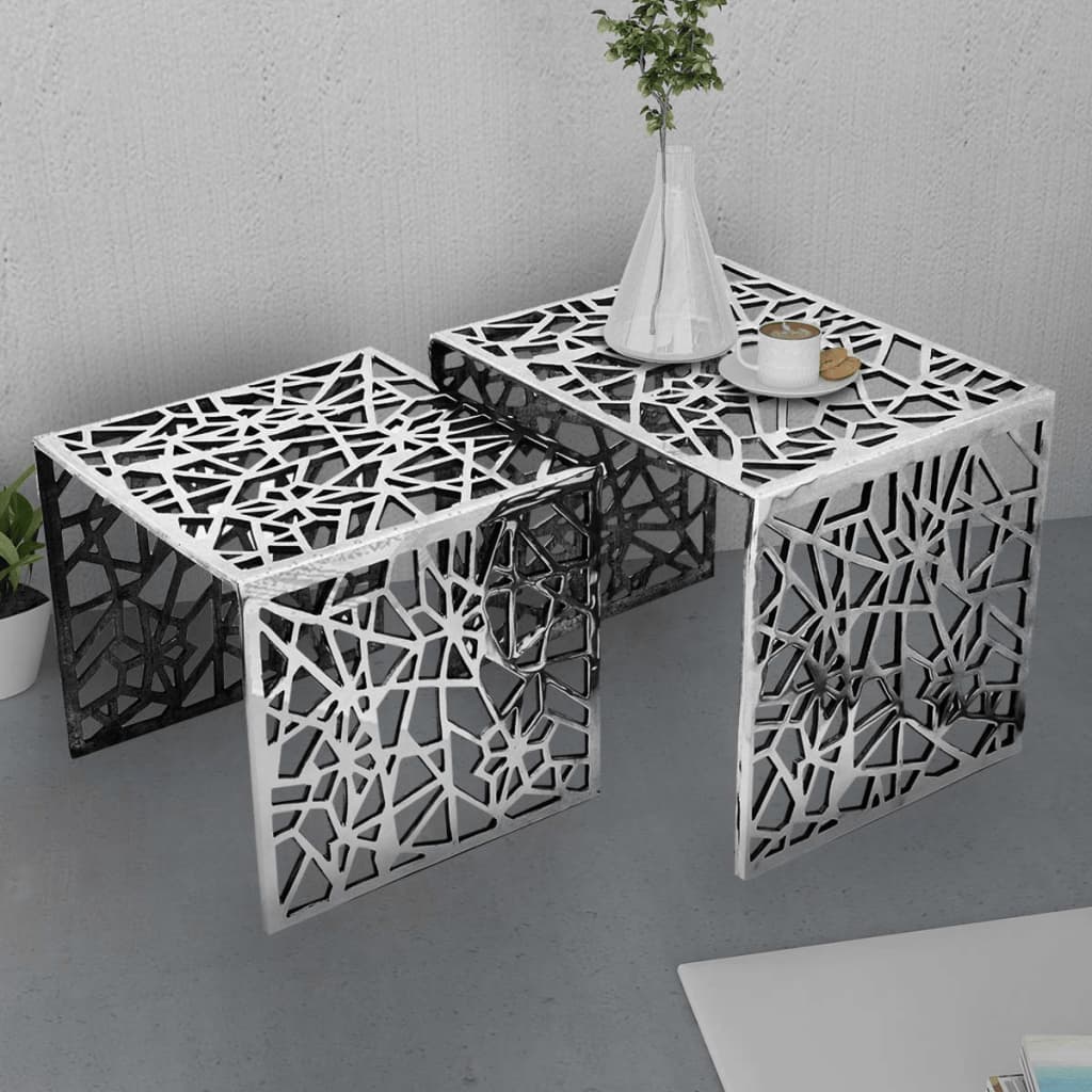 vidaXL Two Piece Side Tables Square Aluminium Silver