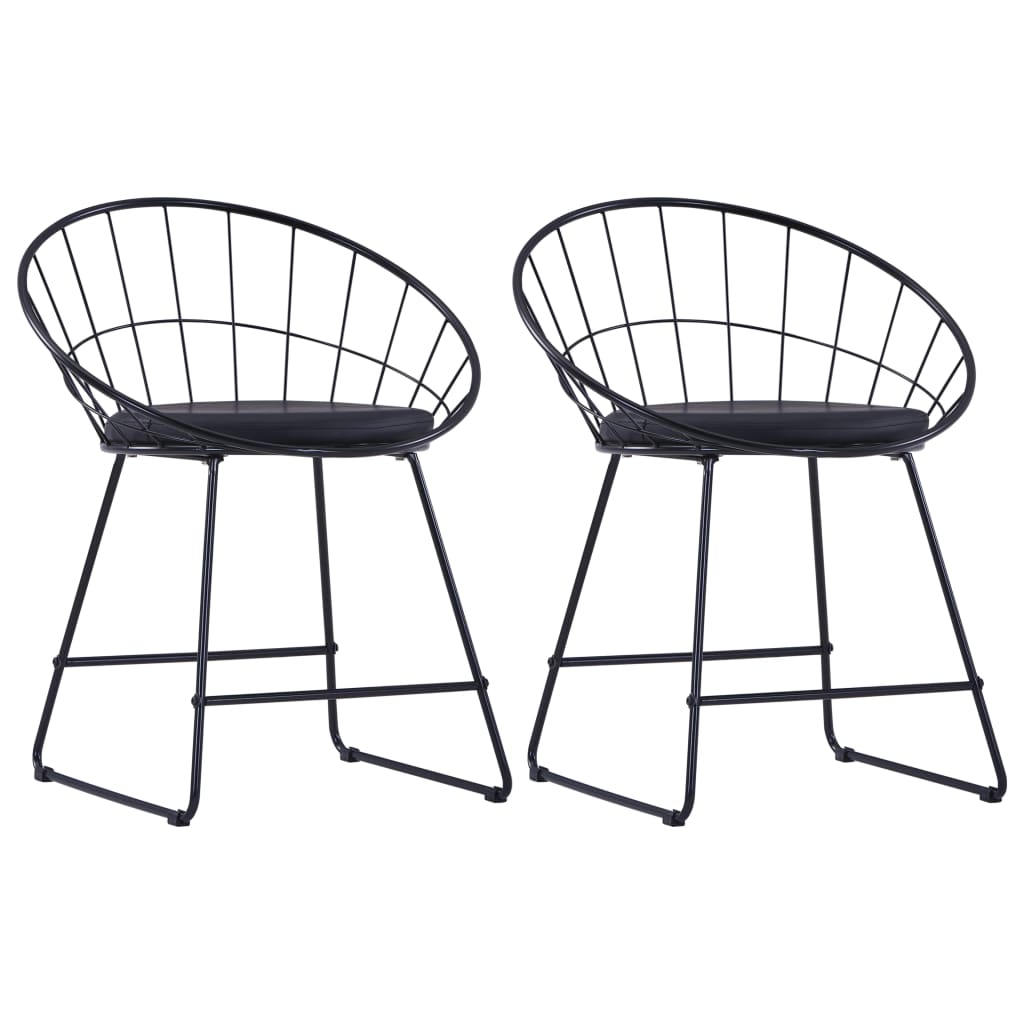 vidaXL Dining Chairs with Faux Leather Seats 2 pcs Black Steel