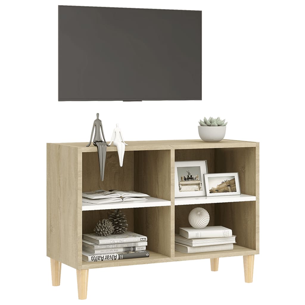 vidaXL TV Cabinet & Solid Wood Legs White and Sonoma Oak 69.5x30x50 cm