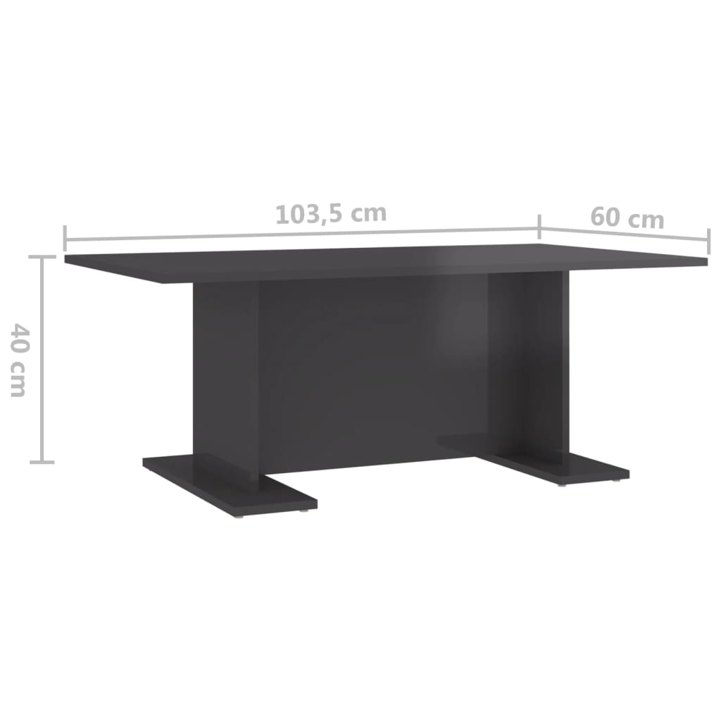 vidaXL Coffee Table High Gloss Grey 103.5x60x40 cm Engineered Wood