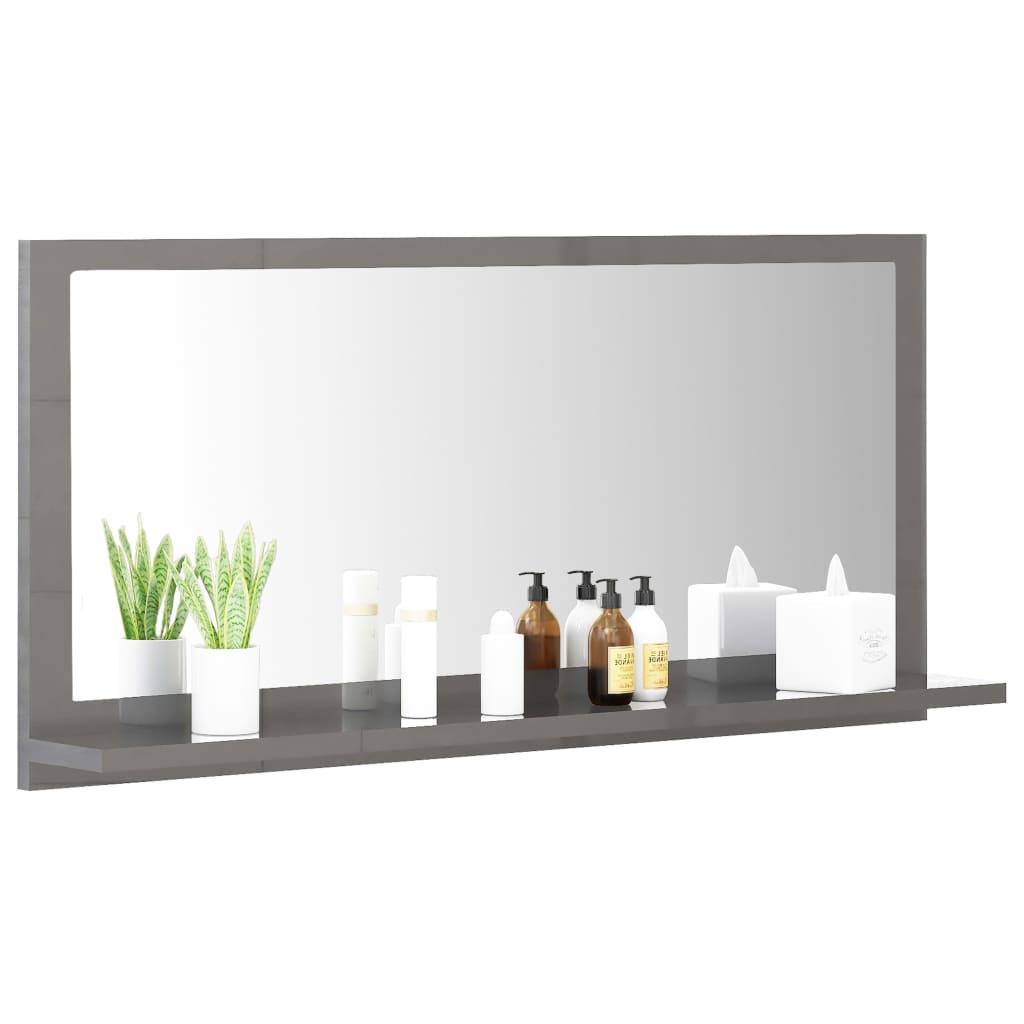 vidaXL Bathroom Mirror High Gloss Grey 80x10.5x37 cm Engineered Wood