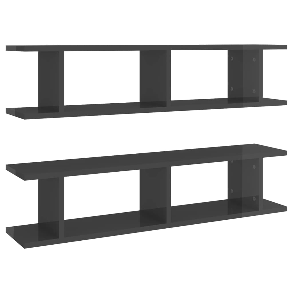 vidaXL Wall Shelf 2 pcs High Gloss Grey 90x18x20 cm Engineered Wood
