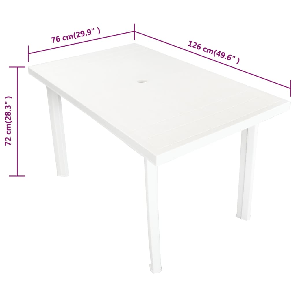 vidaXL Garden Table White 126x76x72 cm Plastic