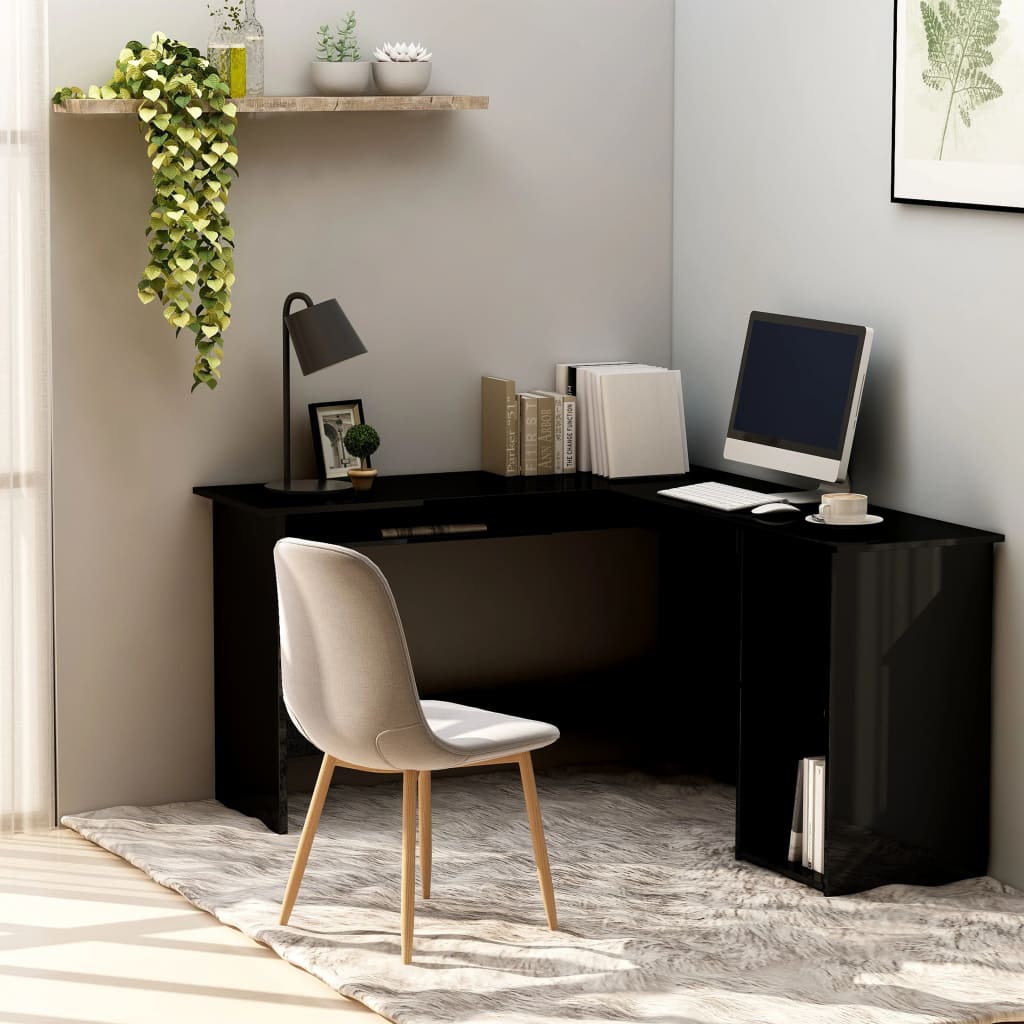 vidaXL L-Shaped Corner Desk High Gloss Black 120x140x75 cm Engineered Wood